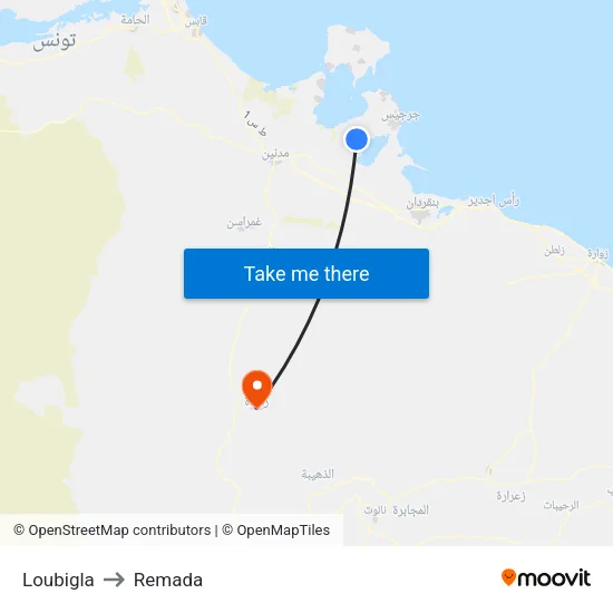 Loubigla to Remada map