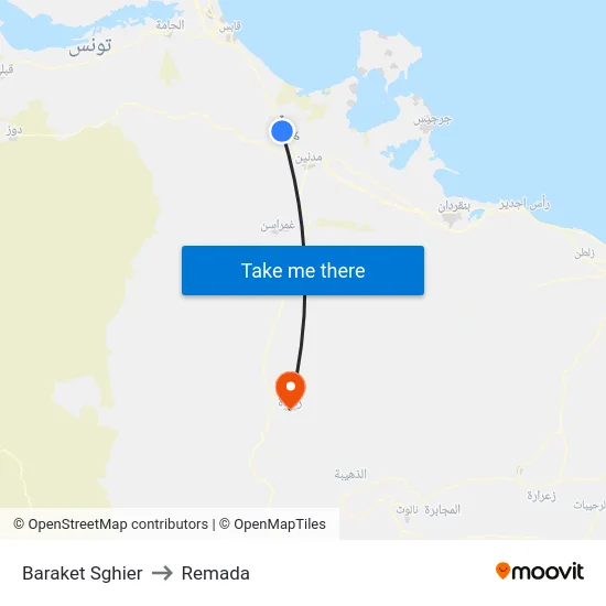 Baraket Sghier to Remada map