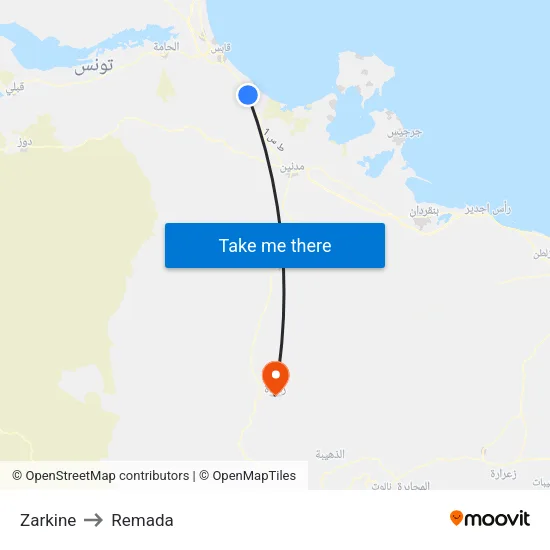 Zarkine to Remada map