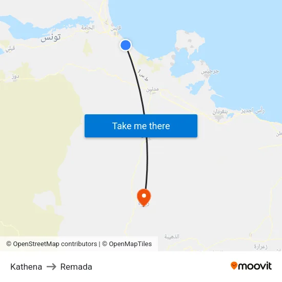 Kathena to Remada map