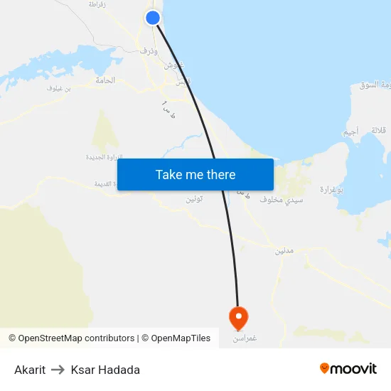 Akarit to Ksar Hadada map