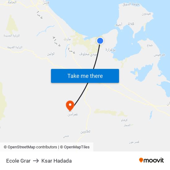 Ecole Grar to Ksar Hadada map