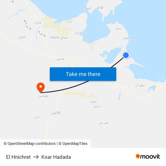 El Hnichret to Ksar Hadada map