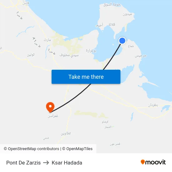 Pont De Zarzis to Ksar Hadada map