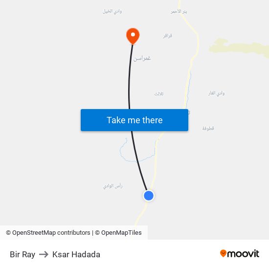 Bir Ray to Ksar Hadada map
