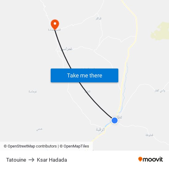 Tatouine to Ksar Hadada map