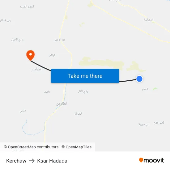 Kerchaw to Ksar Hadada map