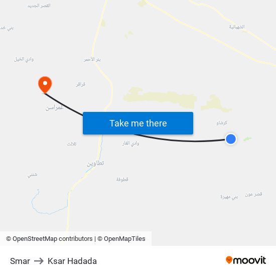 Smar to Ksar Hadada map