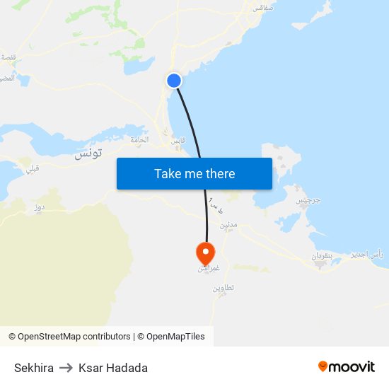 Sekhira to Ksar Hadada map