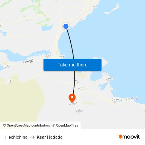Hechichina to Ksar Hadada map