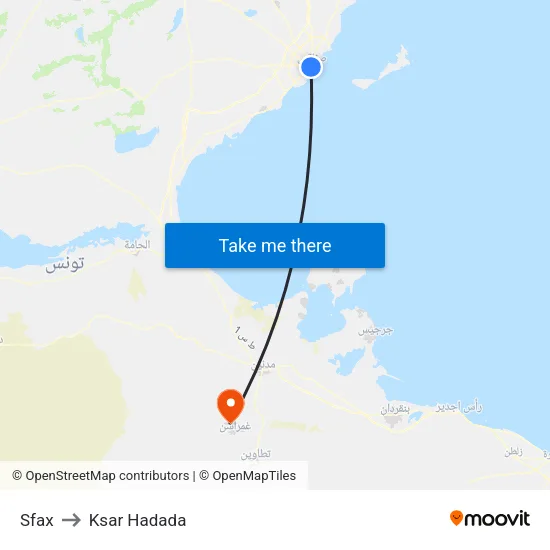 Sfax to Ksar Hadada map