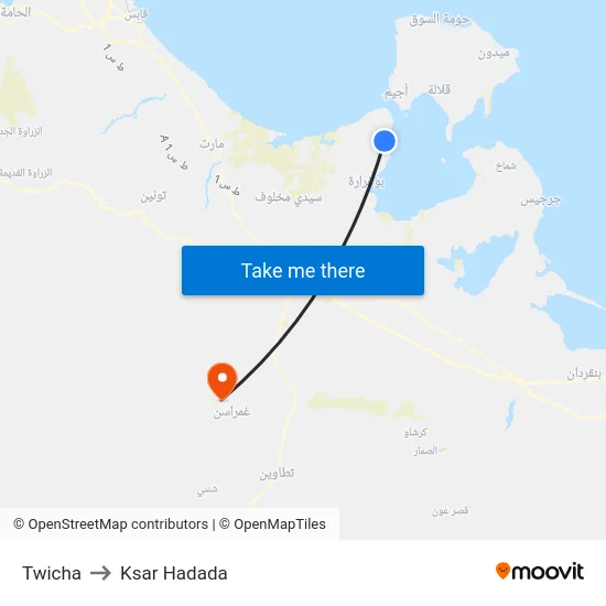 Twicha to Ksar Hadada map