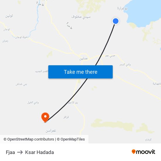 Fjaa to Ksar Hadada map