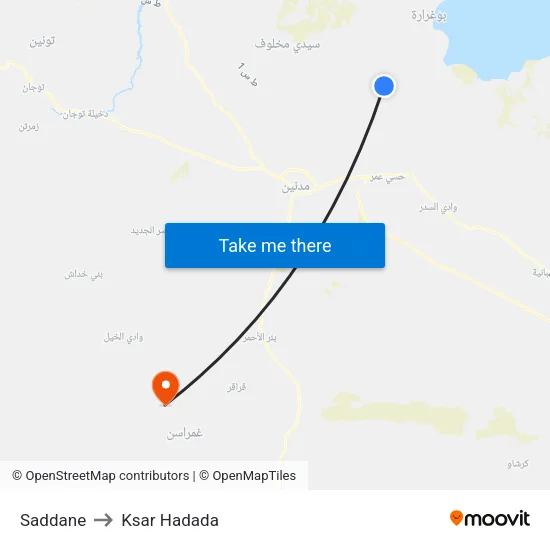 Saddane to Ksar Hadada map