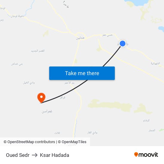 Oued Sedr to Ksar Hadada map