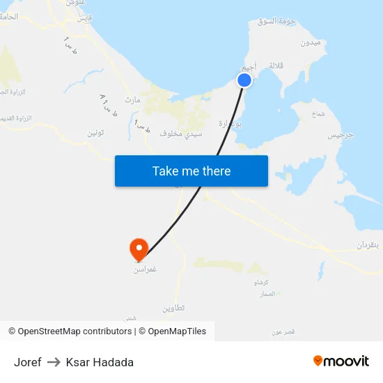Joref to Ksar Hadada map