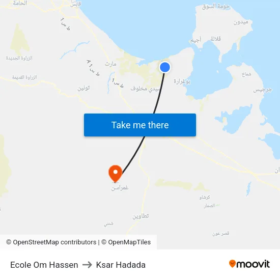 Ecole  Om Hassen to Ksar Hadada map