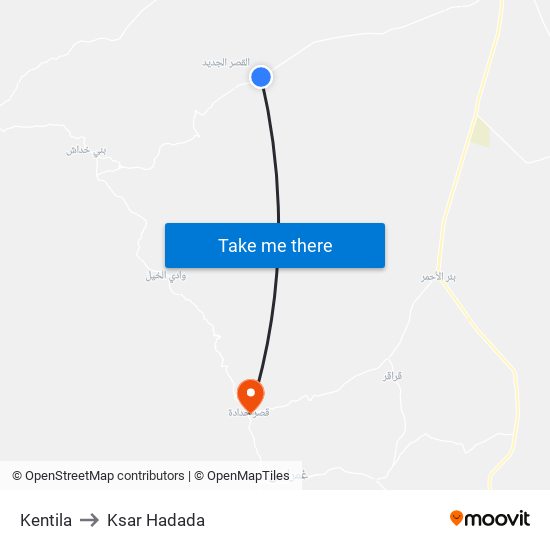 Kentila to Ksar Hadada map