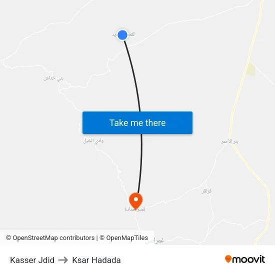 Kasser Jdid to Ksar Hadada map