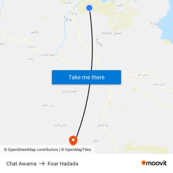 Chat Awama to Ksar Hadada map
