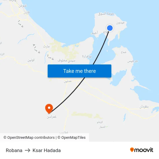 Robana to Ksar Hadada map