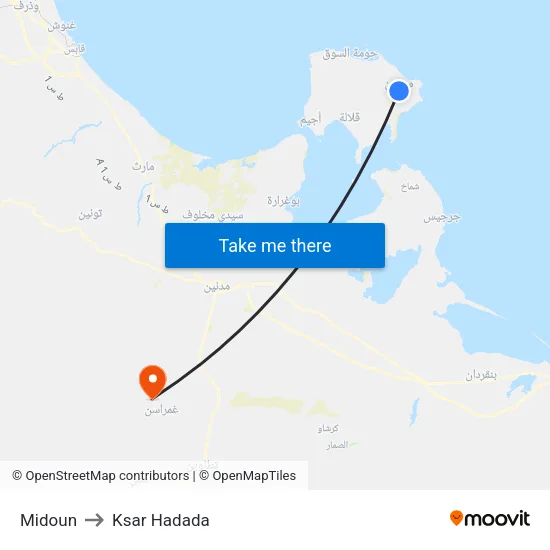 Midoun to Ksar Hadada map