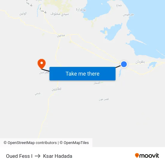 Oued Fess I to Ksar Hadada map