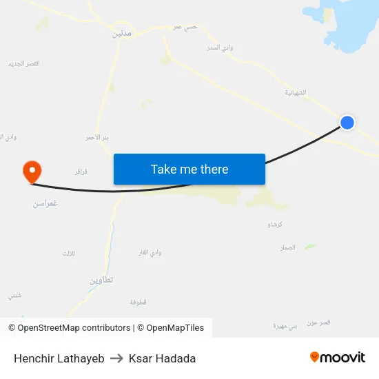 Henchir Lathayeb to Ksar Hadada map