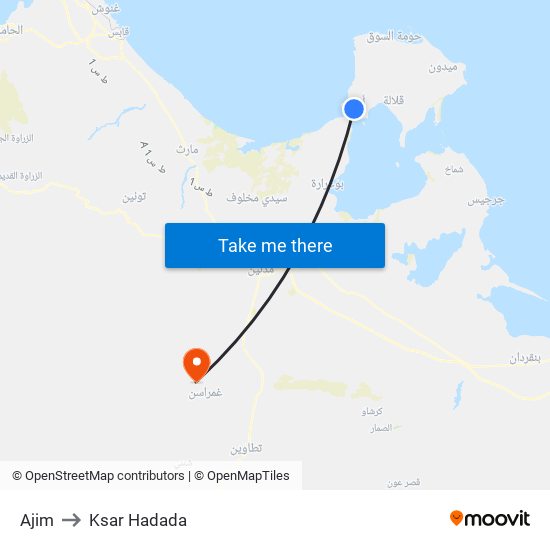 Ajim to Ksar Hadada map
