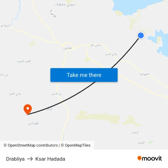Drabliya to Ksar Hadada map