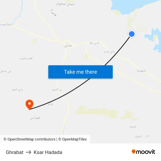 Ghrabat to Ksar Hadada map