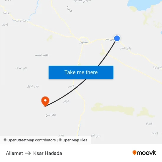 Allamet to Ksar Hadada map