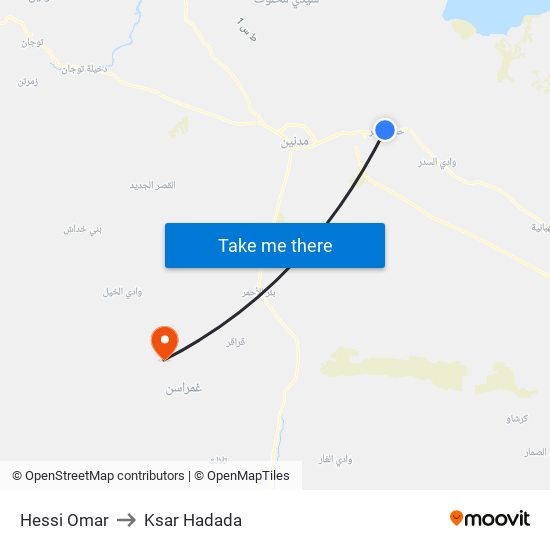 Hessi Omar to Ksar Hadada map