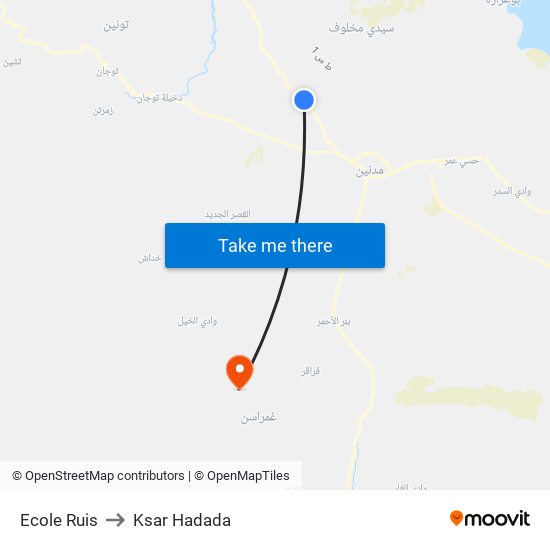 Ecole Ruis to Ksar Hadada map