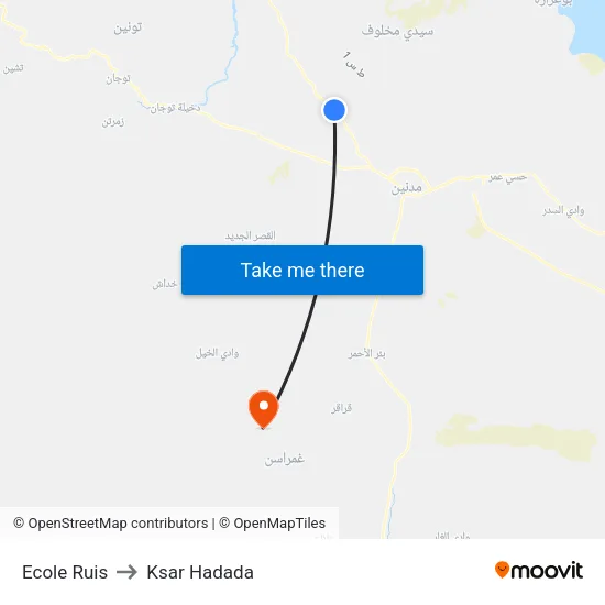 Ecole Ruis to Ksar Hadada map