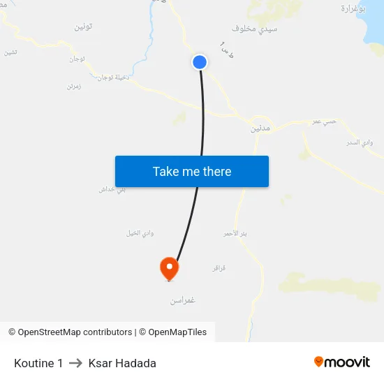 Koutine 1 to Ksar Hadada map