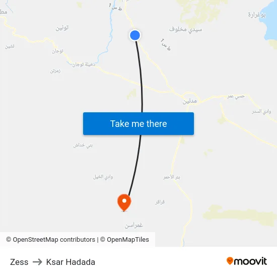 Zess to Ksar Hadada map