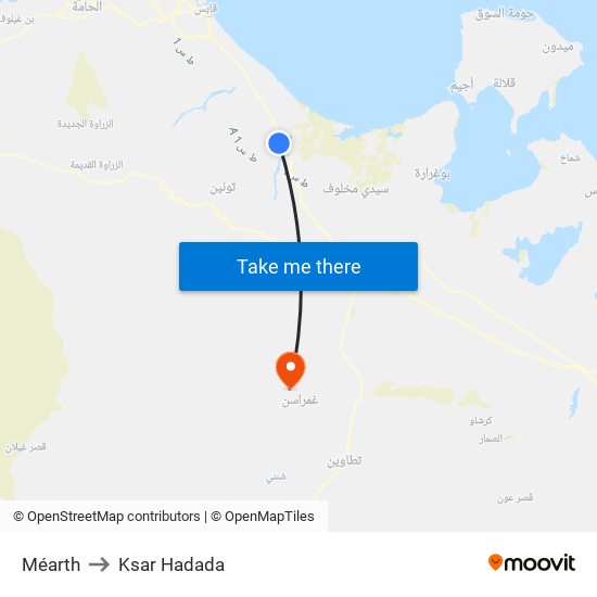 Méarth to Ksar Hadada map