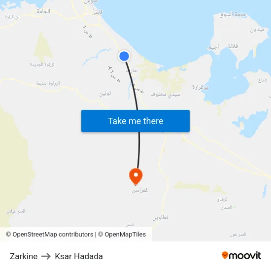 Zarkine to Ksar Hadada map
