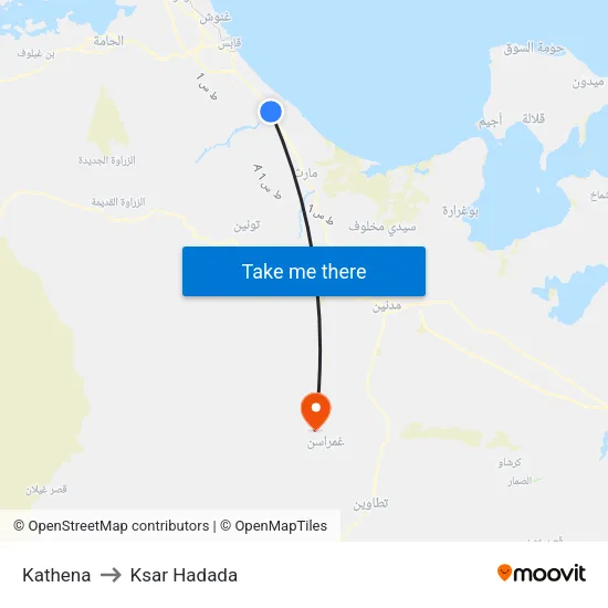 Kathena to Ksar Hadada map
