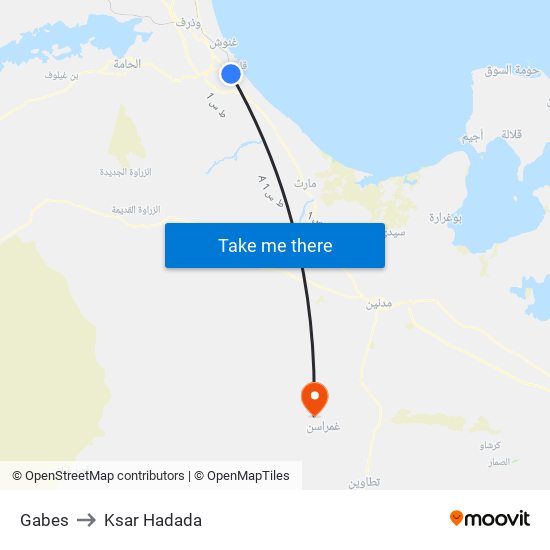 Gabes to Ksar Hadada map