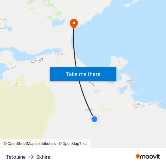 Tatouine to Skhira map