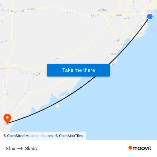 Sfax to Skhira map