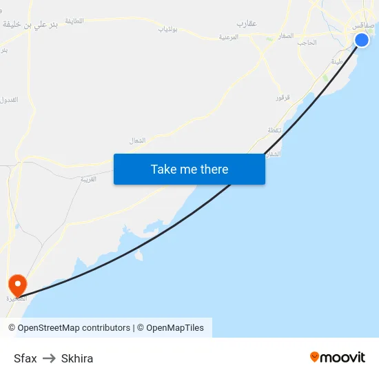 Sfax to Skhira map