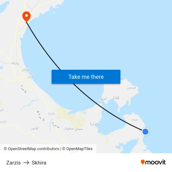 Zarzis to Skhira map