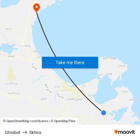 Ghrabat to Skhira map