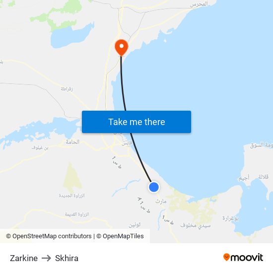 Zarkine to Skhira map