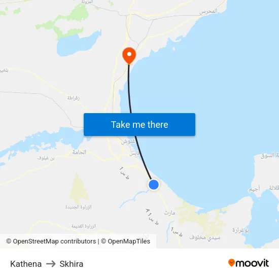 Kathena to Skhira map