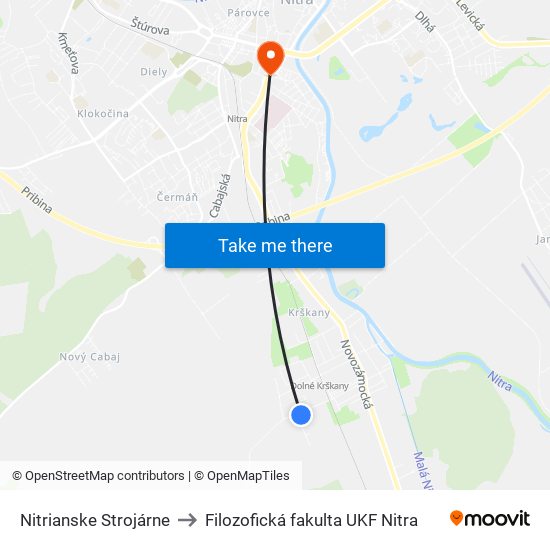 Nitrianske Strojárne to Filozofická fakulta UKF Nitra map