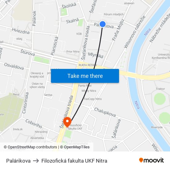 Palárikova to Filozofická fakulta UKF Nitra map